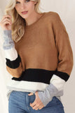 Color Block Round Neck Dropped Shoulder Sweater - Trendsi - Flyclothing LLC