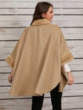 Fuzzy Trim Long Sleeve Poncho - Trendsi - Flyclothing LLC