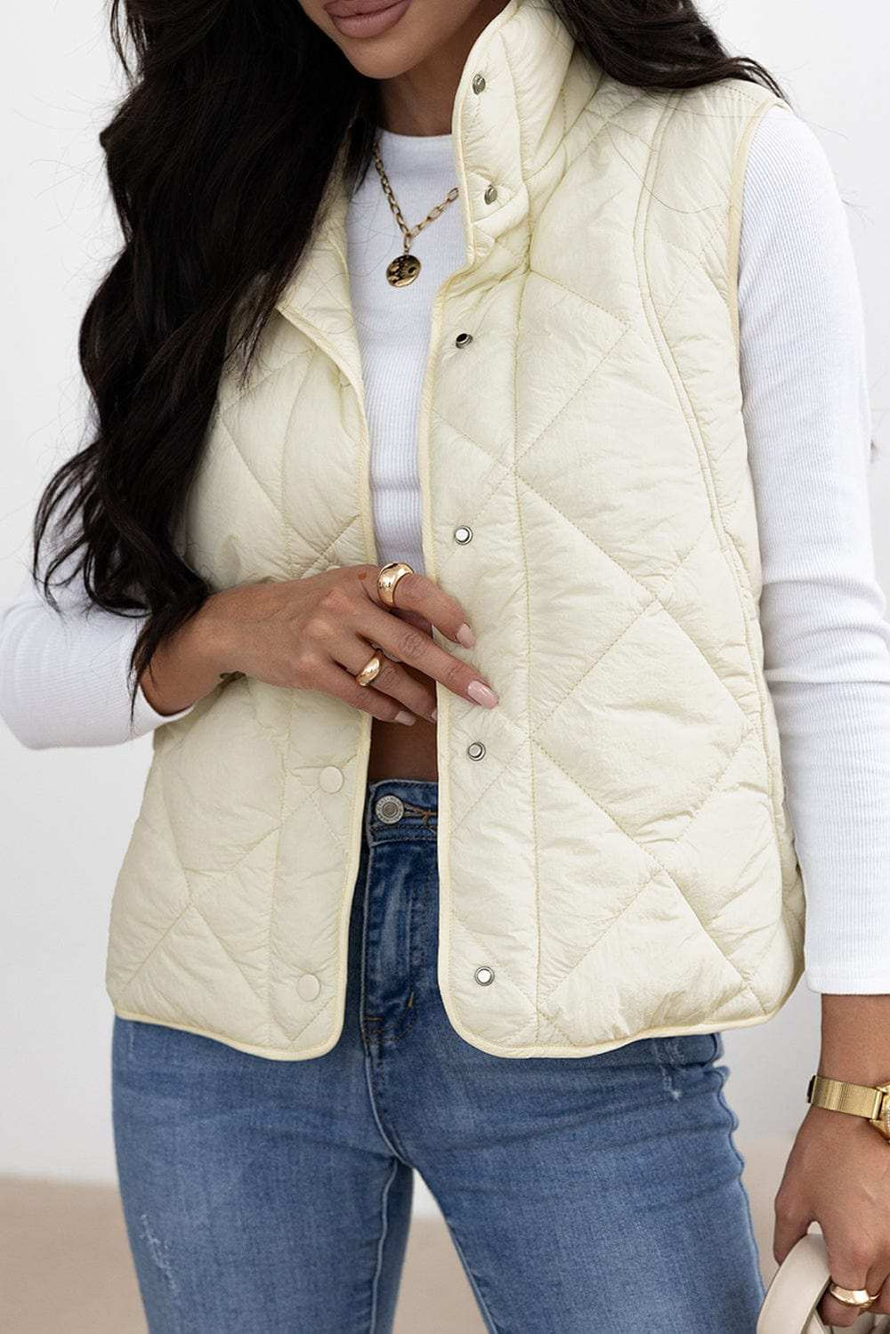 Snap Down Texture Vest Coat with Pockets - Trendsi - Flyclothing LLC