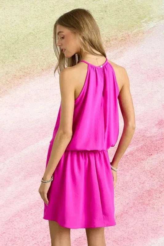 ADORA Halter Neck Smocking Waist Dress - Trendsi - Flyclothing LLC