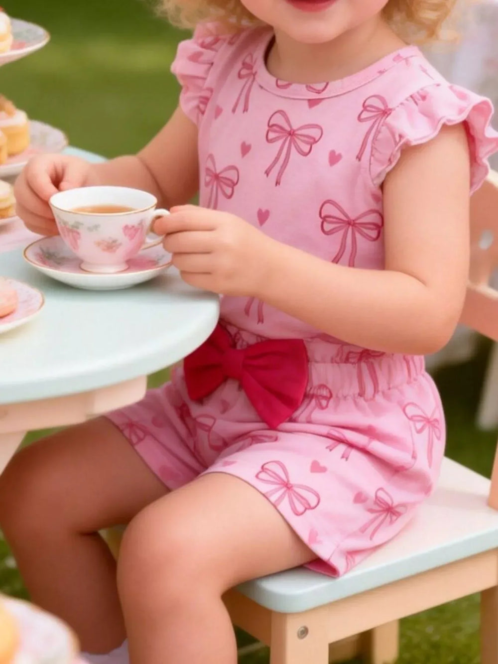 Children's Bowknot Ruffle Sleeve Top and Shorts Set - Trendsi - Flyclothing LLC