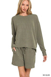 Zenana Corded Rib Long Sleeve Tee and Shorts Set - Trendsi - Flyclothing LLC