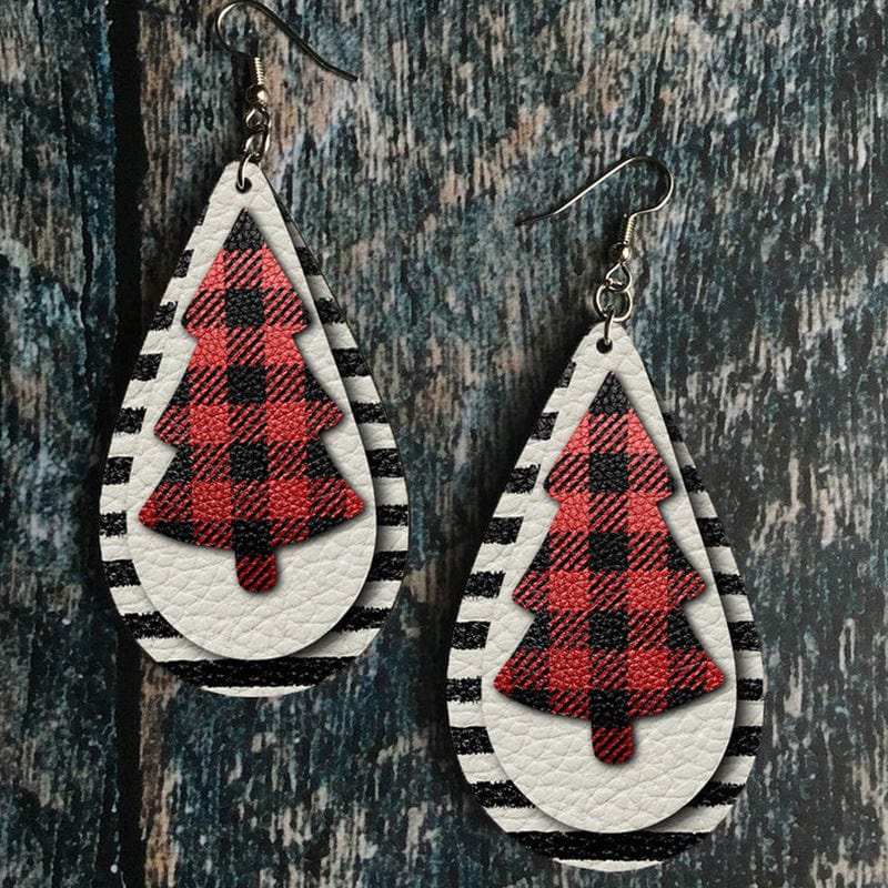 Christmas Tree PU Leather Earrings - Trendsi - Flyclothing LLC