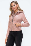 Snobbish Faux Leather Zip Up Drawstring Hooded Jacket - Trendsi - Flyclothing LLC