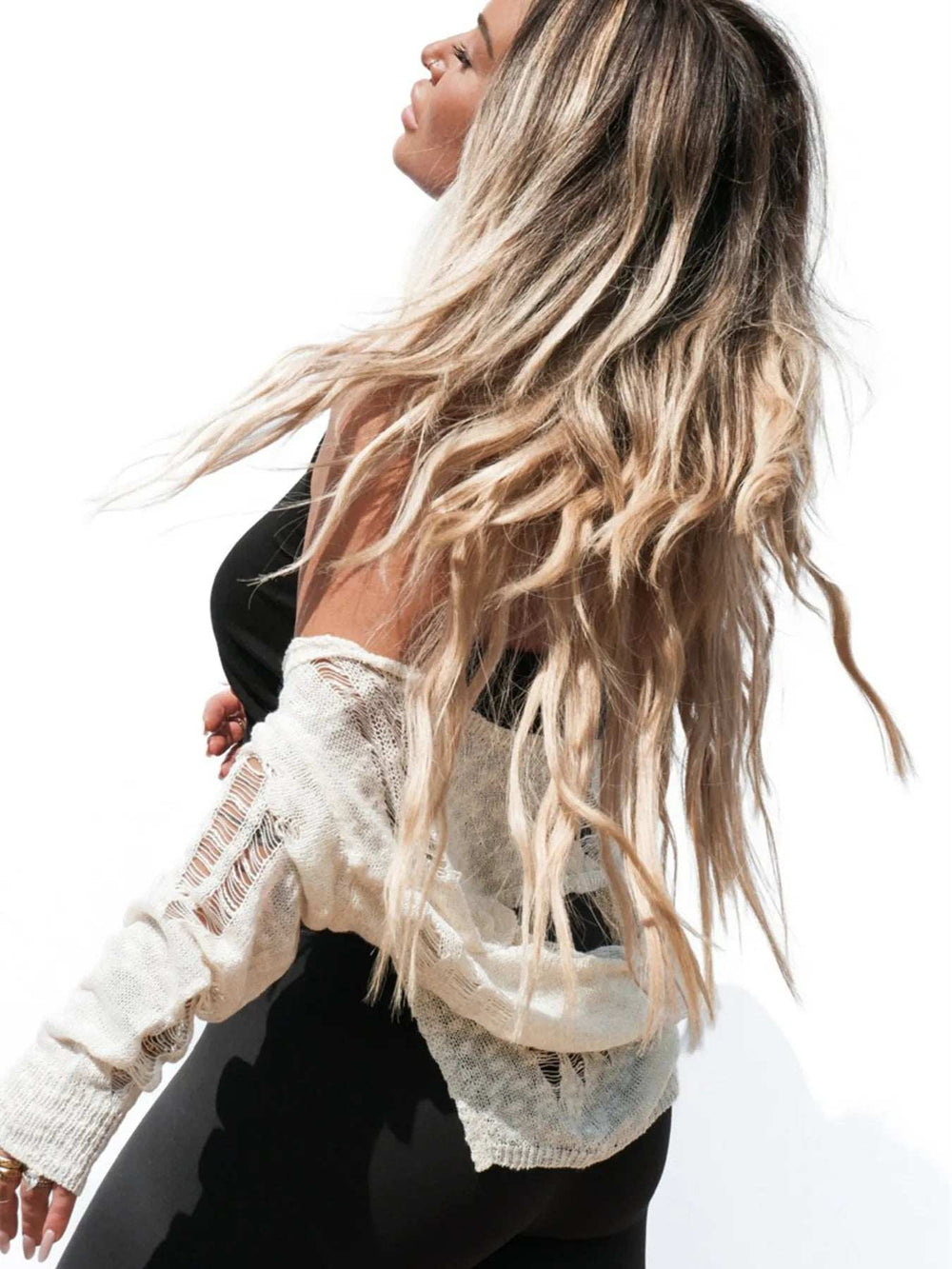 Distressed Asymmetrical Knit Cover Up - Trendsi - Flyclothing LLC