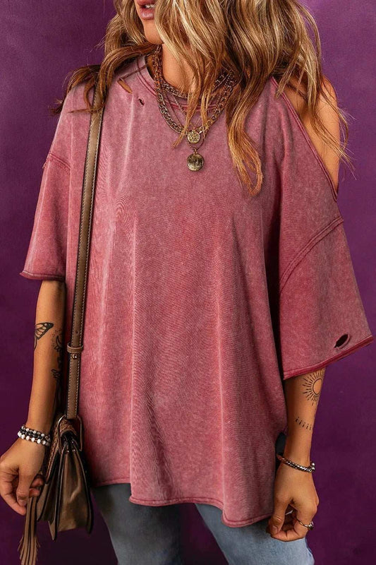 One Shoulder Half Sleeve Oversized Tunic T Shirt - Trendsi - Flyclothing LLC