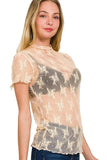 Zenana Lace See-through Layering Short Sleeve Top - Trendsi - Flyclothing LLC