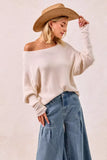 BiBi Waffle Knit Off Shoulder Top - Trendsi - Flyclothing LLC