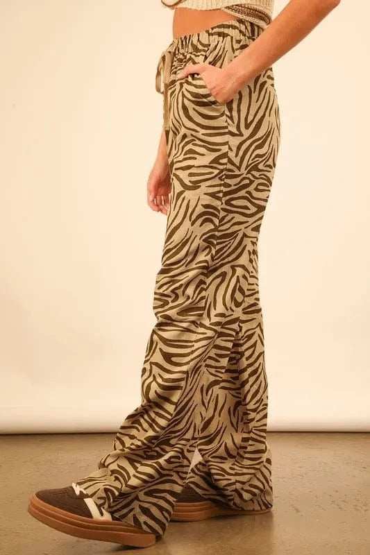 VERY J Animal Print Linen Wide Leg Pants - Trendsi - Flyclothing LLC