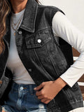 Collared Neck Sleeveless Denim Jacket - Trendsi - Flyclothing LLC