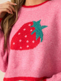 Strawberry Round Neck Long Sleeve Sweater - Trendsi - Flyclothing LLC