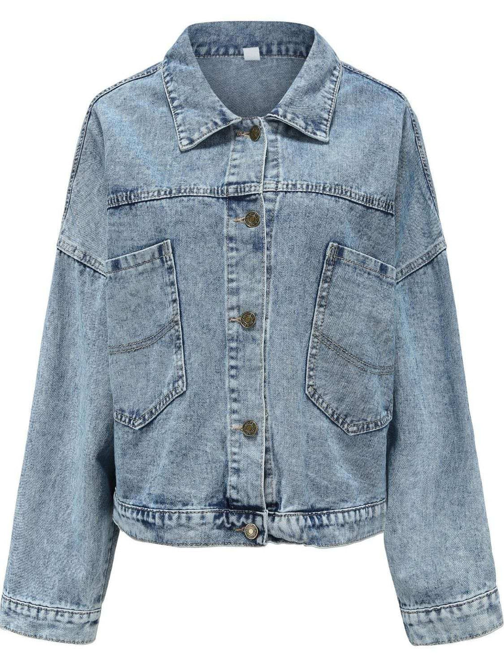 Button Down Drop Shoulder Denim Jacket - Trendsi - Flyclothing LLC