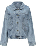 Button Down Drop Shoulder Denim Jacket - Trendsi - Flyclothing LLC