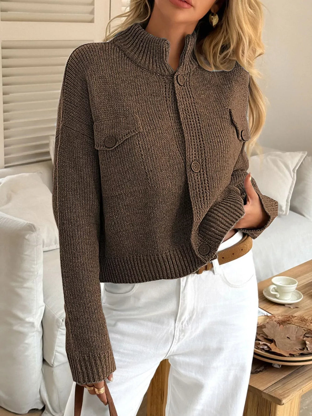 Button-Down Knit Cardigan - Trendsi - Flyclothing LLC