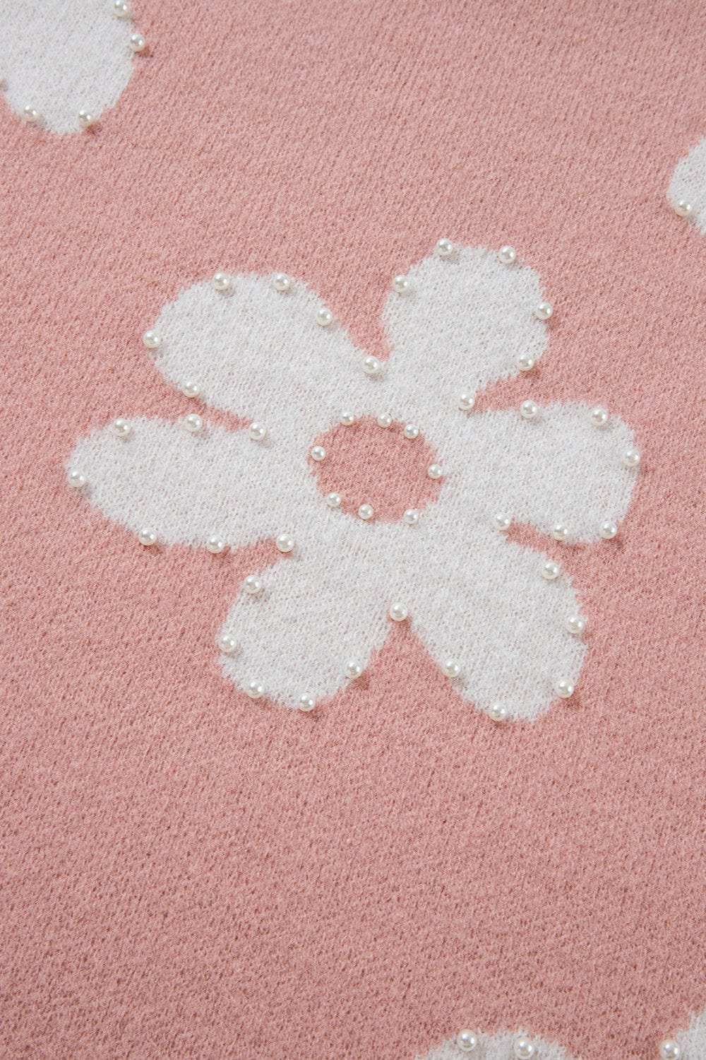 Pearl Trim Round Neck Short Sleeve Sweater - Trendsi - Flyclothing LLC