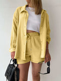 Texture Button Up Shirt and Drawstring Shorts Set - Trendsi - Flyclothing LLC