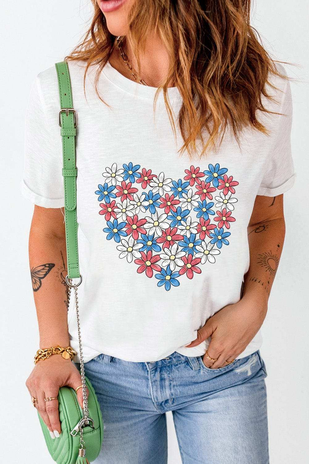 Flower Graphic Round Neck Short Sleeve T-Shirt - Trendsi - Flyclothing LLC