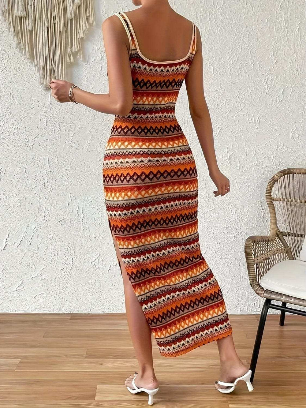 Full Size Slit Square Neck Wide Strap Midi Dress - Trendsi - Flyclothing LLC