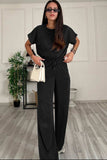 Round Neck Short Sleeve Top and Drawstring Pants Set - Trendsi - Flyclothing LLC