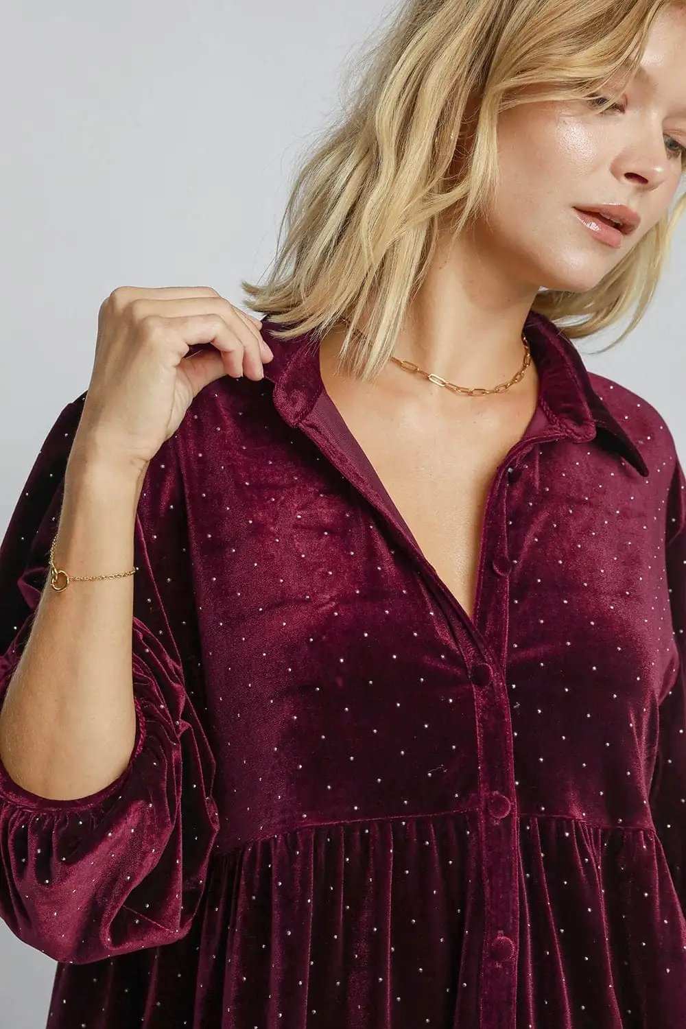 Umgee Full Size Polka Dot Button Up Half Sleeve Shirt - Trendsi - Flyclothing LLC