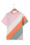 Color Block Round Neck Short Sleeve T Shirt - Trendsi - Flyclothing LLC