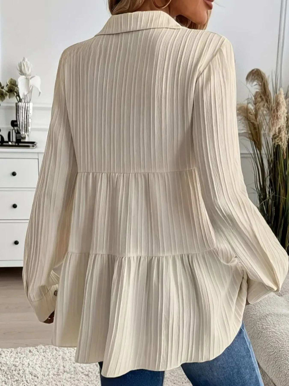 Striped Button-Down Tiered Shirt - Trendsi - Flyclothing LLC