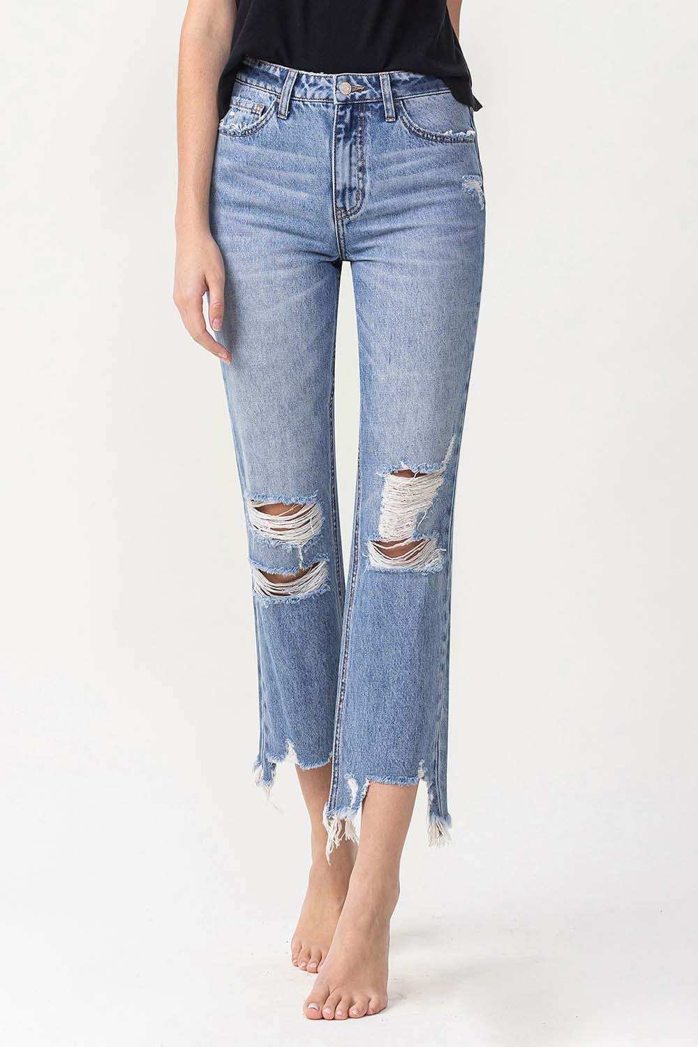 Lovervet High Rise Distressed Straight Jeans - Trendsi - Flyclothing LLC