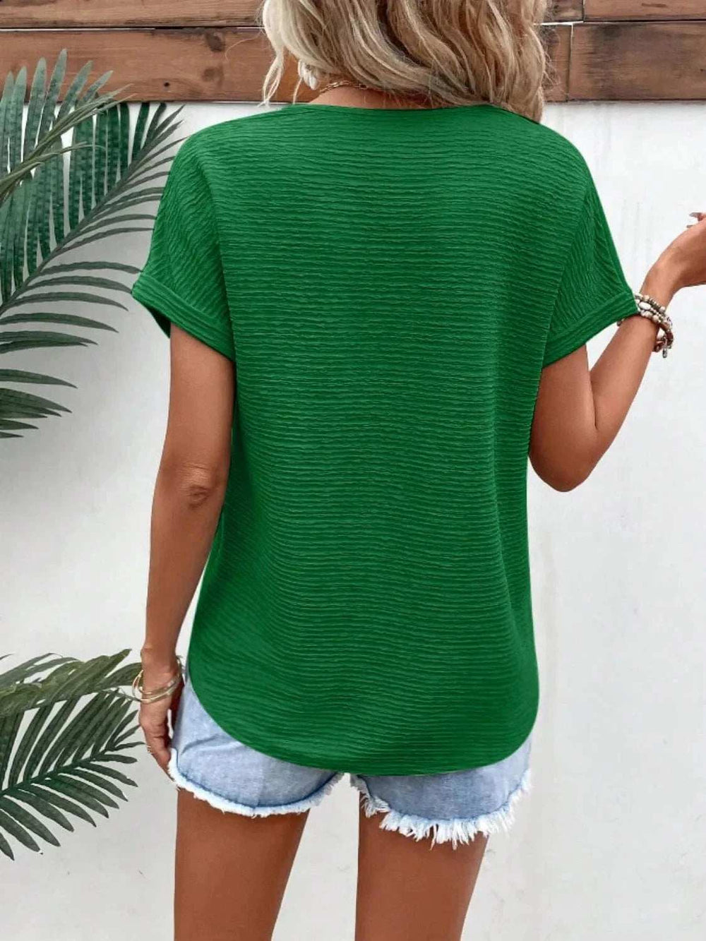Textured Solid Color Short Sleeve Top - Trendsi - Flyclothing LLC