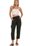 Zenana Woven Crepe Elastic Band Waist Pants - Trendsi - Flyclothing LLC