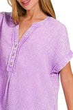 Zenana Washed Double Gauze 3/4 Button Henley Neck Shirt - Trendsi - Flyclothing LLC