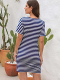 Cutout Striped Round Neck Short Sleeve Dress - Trendsi - Flyclothing LLC