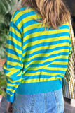 Striped Round Neck Long Sleeve Sweater - Trendsi - Flyclothing LLC
