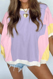 Color Block Patchwork Half Sleeve Oversized T Shirt - Trendsi - Flyclothing LLC