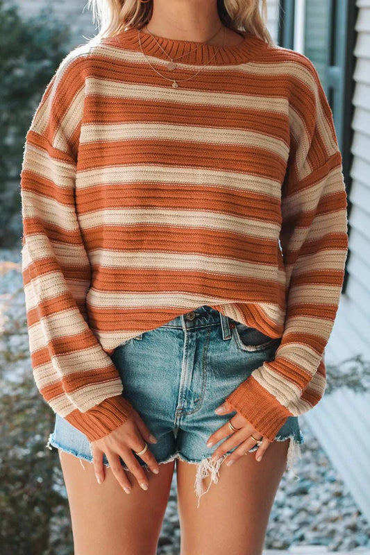 Striped Oversized Dropped Shoulder Sweater - Trendsi - Flyclothing LLC