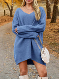 V-Neck Dropped Shoulder Sweater Dress - Trendsi - Flyclothing LLC