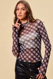 SO ME Plaid Mesh Knit Long Sleeve Top with Thumb Opening - Trendsi - Flyclothing LLC