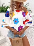 Flower Asymmetrical Neck Blouse - Trendsi - Flyclothing LLC