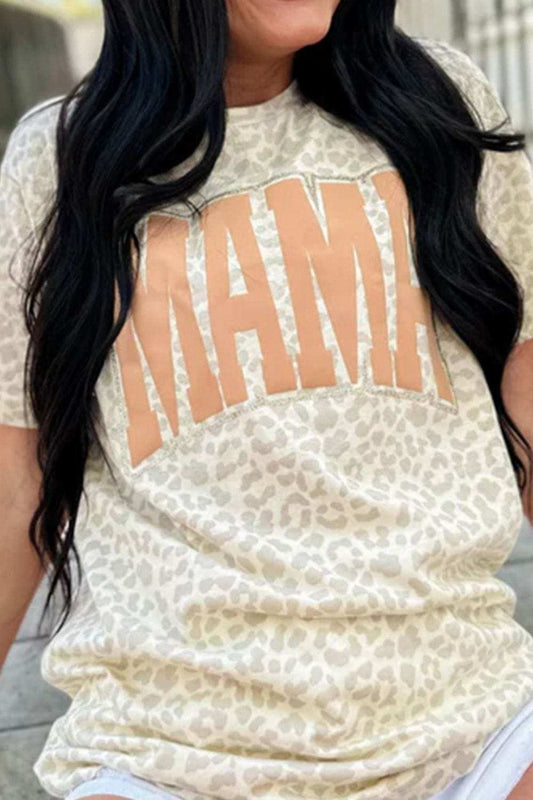 MAMA Letter Graphic Leopard Round Neck T-Shirt - Trendsi - Flyclothing LLC