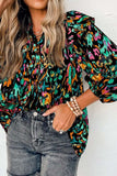 Abstract Print 3/4 Sleeve Ruffle Blouse - Trendsi - Flyclothing LLC