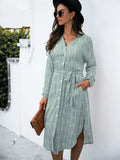 Button Down Printed Long Sleeve Shirt Dress - Trendsi - Flyclothing LLC