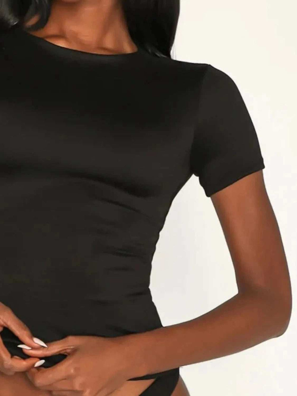 Round Neck Short Sleeve Swim Top - Trendsi - Flyclothing LLC