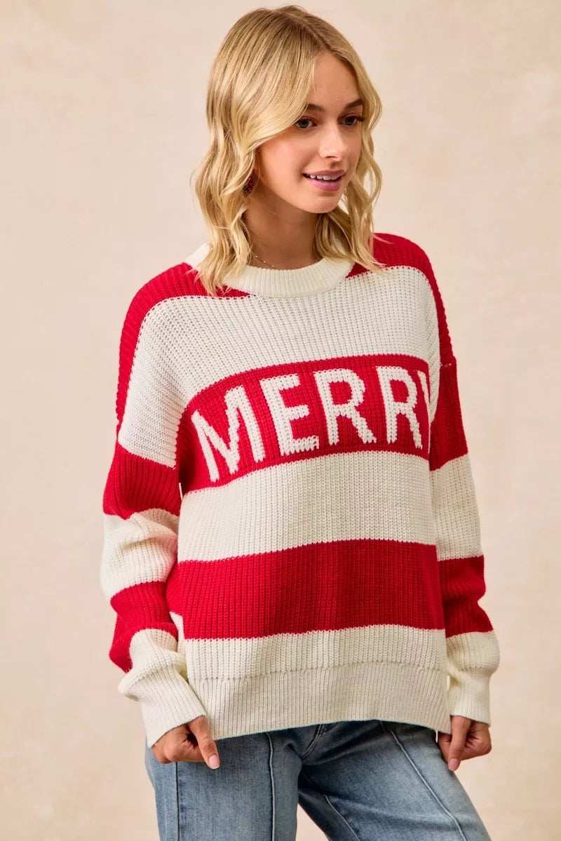 BiBi Christmas Merry Lettering Sweater - Trendsi - Flyclothing LLC