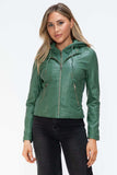 Snobbish Faux Leather Zip Up Drawstring Hooded Jacket - Trendsi - Flyclothing LLC