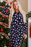 Christmas Lights Print Collared Neck Top and Pants Set - Trendsi - Flyclothing LLC