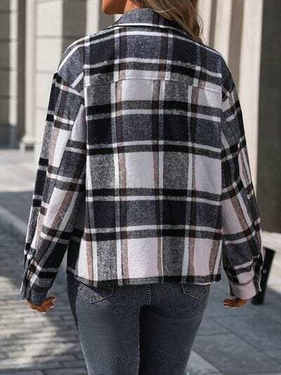 Plaid Button Up Drop Shoulder Jacket - Trendsi - Flyclothing LLC