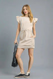 Umgee Luxe knit Ruffle Sleeve Drawstring Mini Dress - Trendsi - Flyclothing LLC