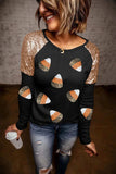 Sequin Round Neck Long Sleeve Blouse - Trendsi - Flyclothing LLC