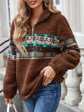 Half Zip Long Sleeve Fuzzy Top - Trendsi - Flyclothing LLC