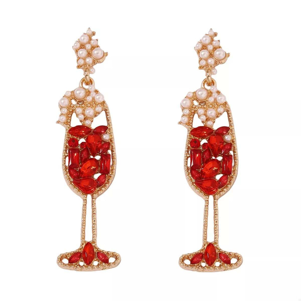 Champagne Glass Rhinestone Dangle Earrings - Trendsi - Flyclothing LLC