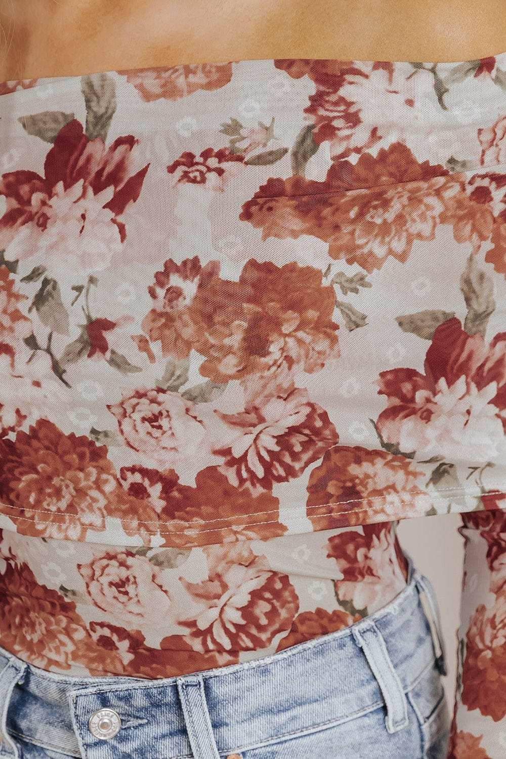 Floral Off-Shoulder Long Sleeve Bodysuit - Trendsi - Flyclothing LLC